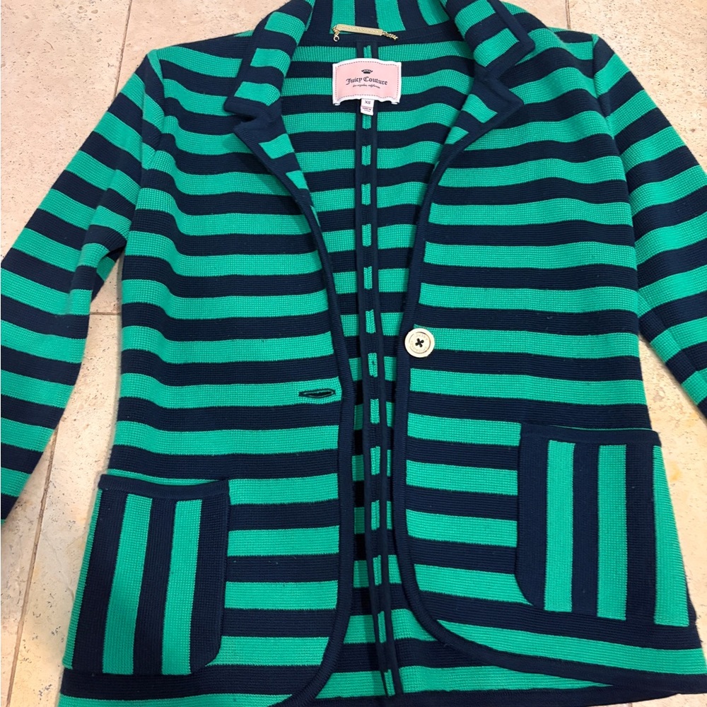 Juicy Couture Green and Navy Striped Sweater